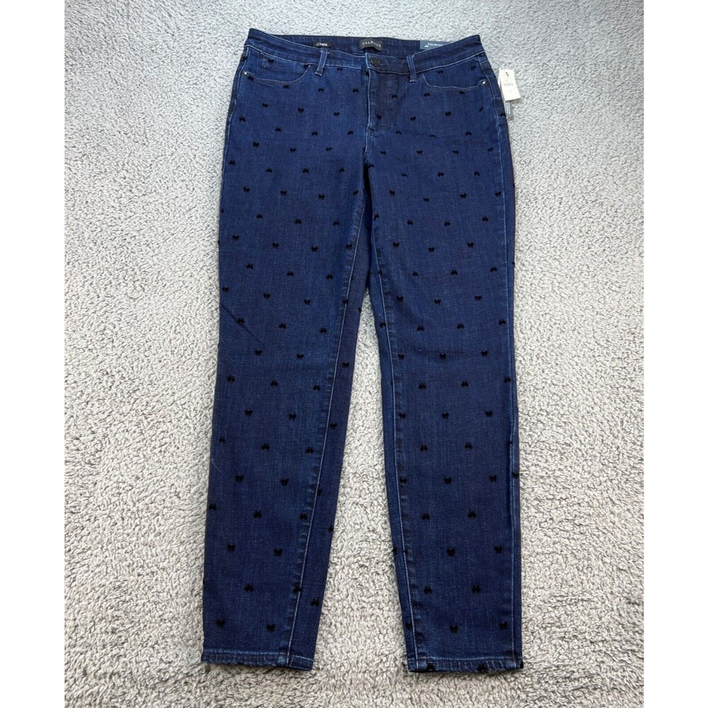 Talbots Jeggings Womens 8 High Waist Skinny Leg Dark Denim with Flocked Bows